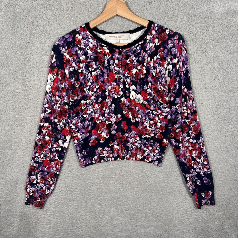 Carolina Herrera Floral Knit Cardigan Size XS